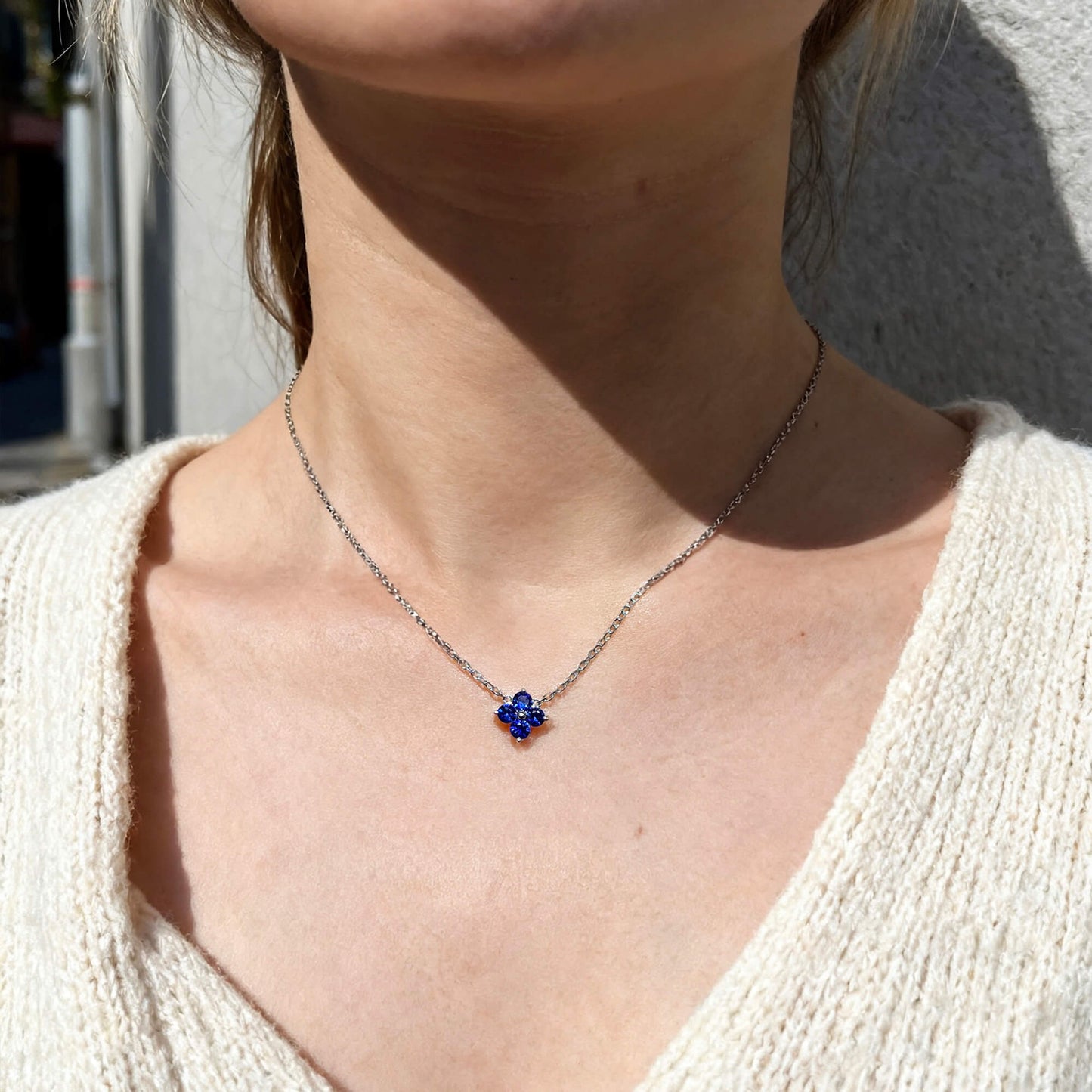 Natural 0.52 Ct. TW Sapphire Clover Pendant, 14K White Gold