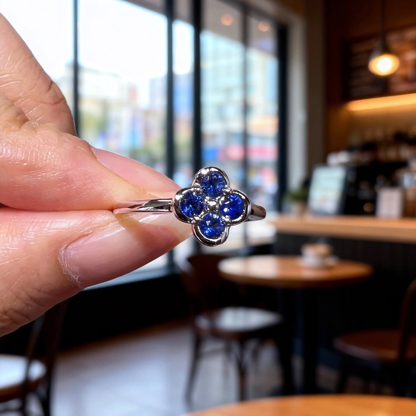Natural 0.42 Ct. TW Sapphire Clover Ring, 14K White Gold
