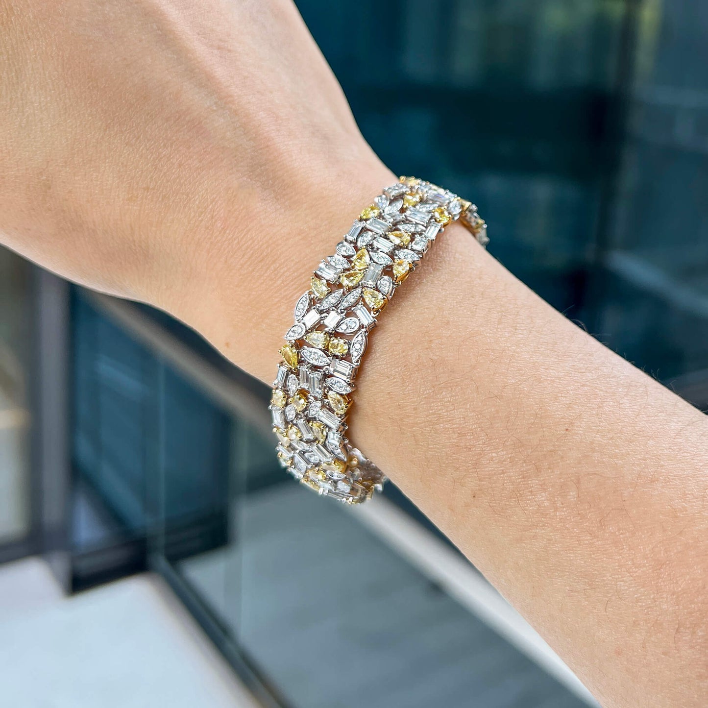 Natural Fancy Yellow Diamond Bracelet, 18K White & Yellow Gold, 18.64 Ct. TW