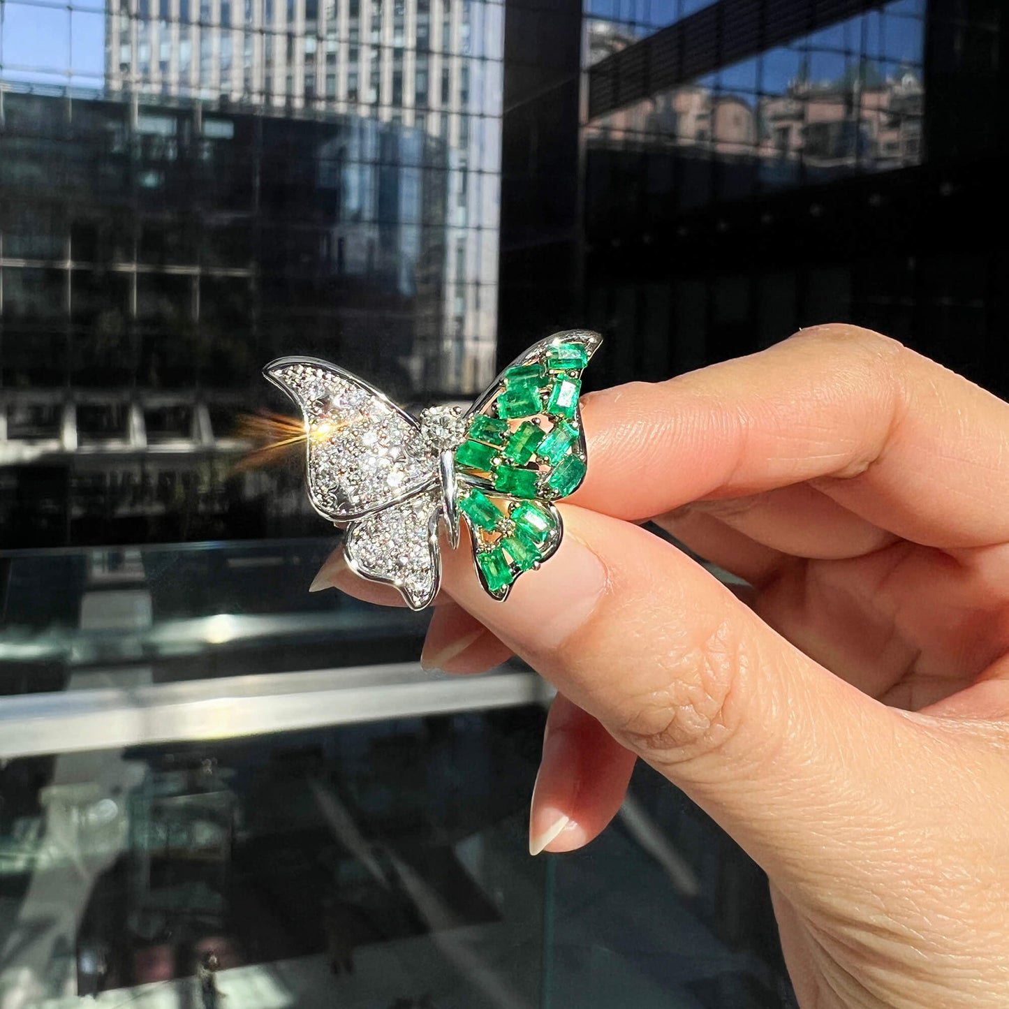 Natural 3.17 Ct. TW Emerald & Diamond Butterfly Jewelry Set, 14K White Gold