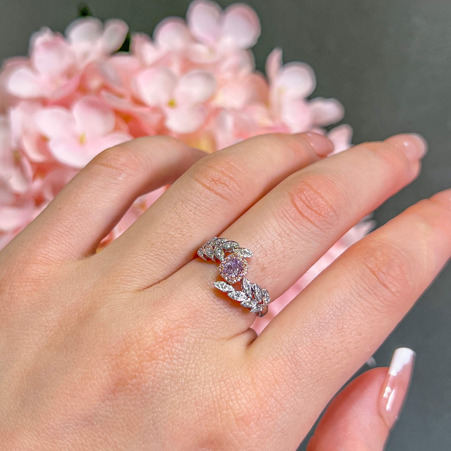 Natural Fancy Light Purplish Pink Diamond Ring, 18K White & Rose Gold, Cushion Shape, 0.52 Ct. TW