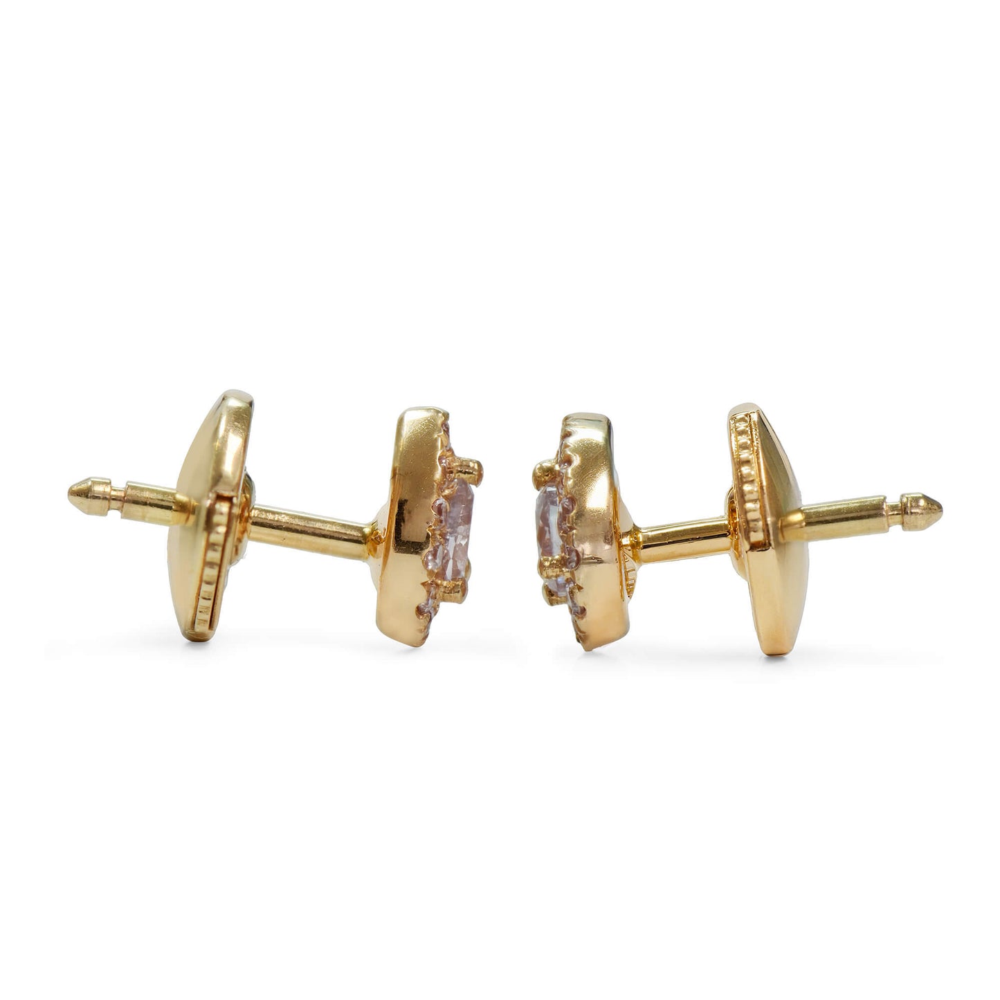 Natural 0.18 Ct. Fancy Pink Pear-Cut Diamond Stud Earrings, 18K Yellow Gold