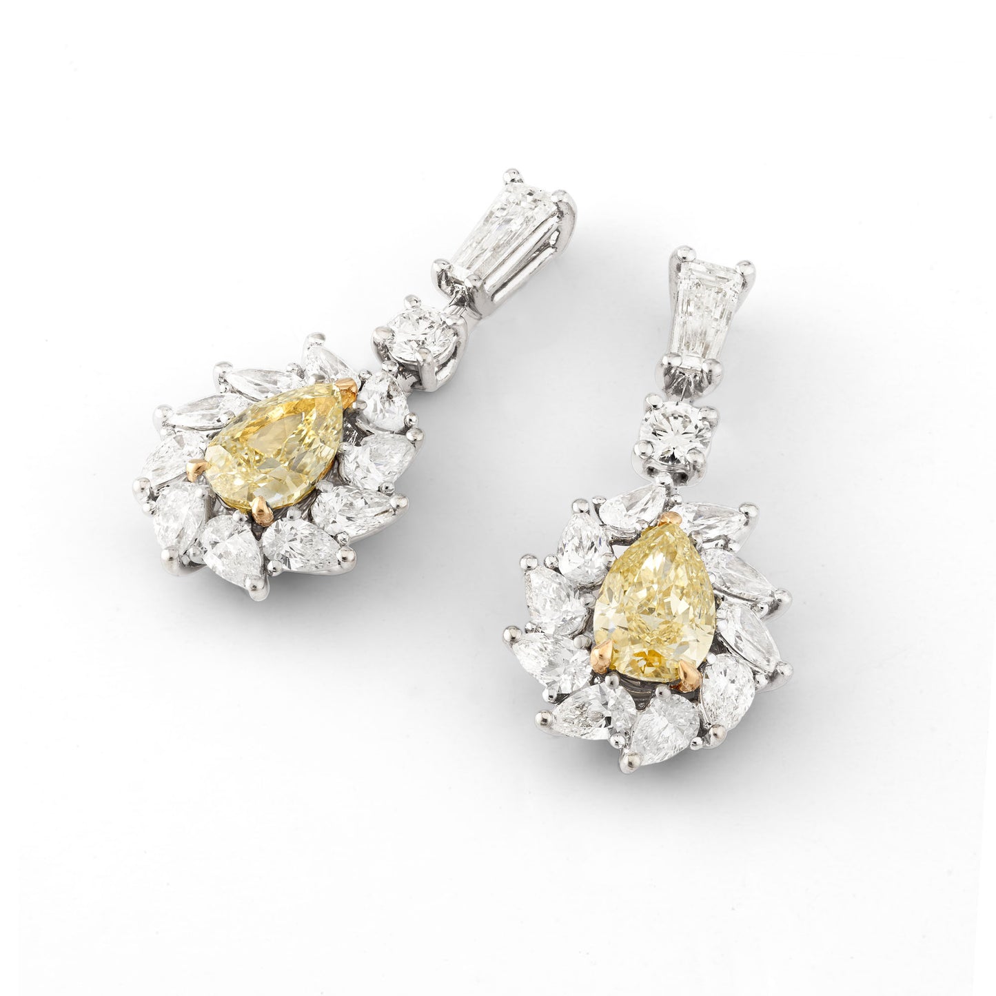 Natural Fancy Yellow Diamond Drop Earrings, 18K White Gold, Pear Shape, 3.30 Ct. TW