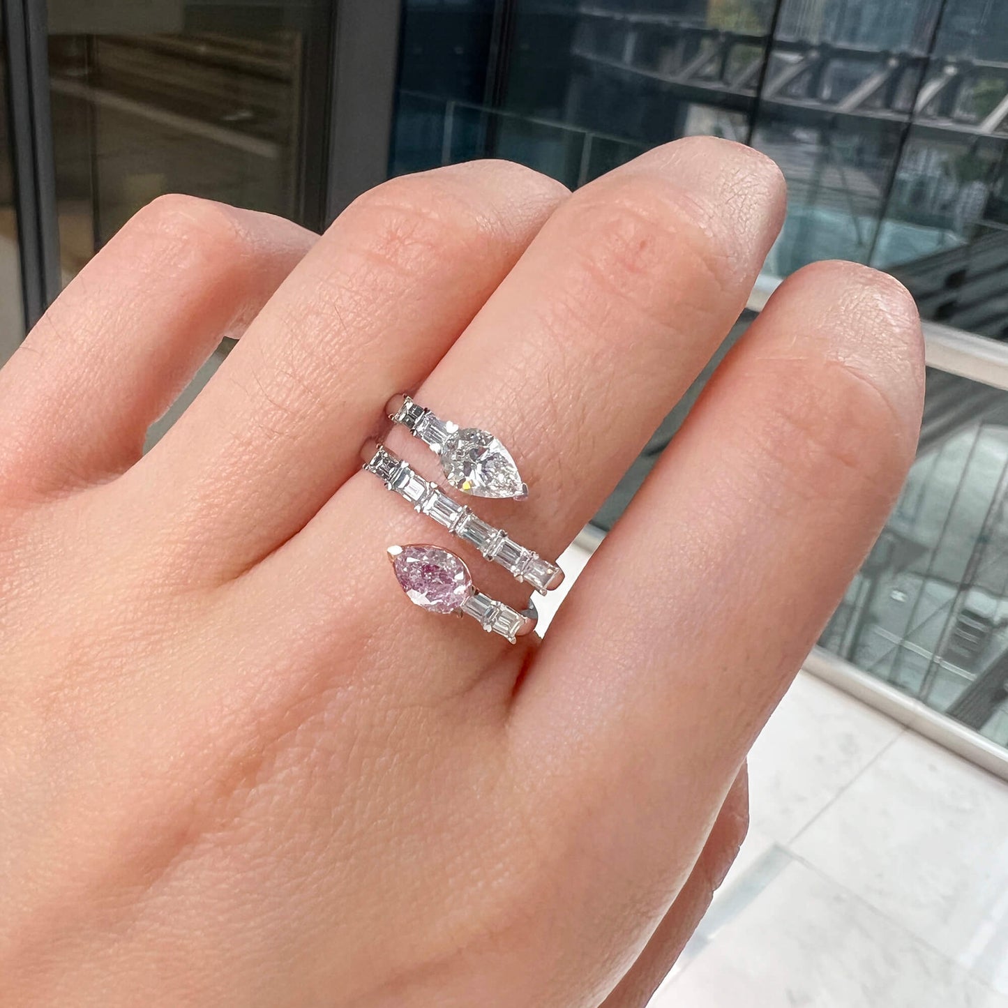 Natural Light Pink Diamond Ring, 18K White & Rose Gold, Pear Shape, 1.42 Ct. TW