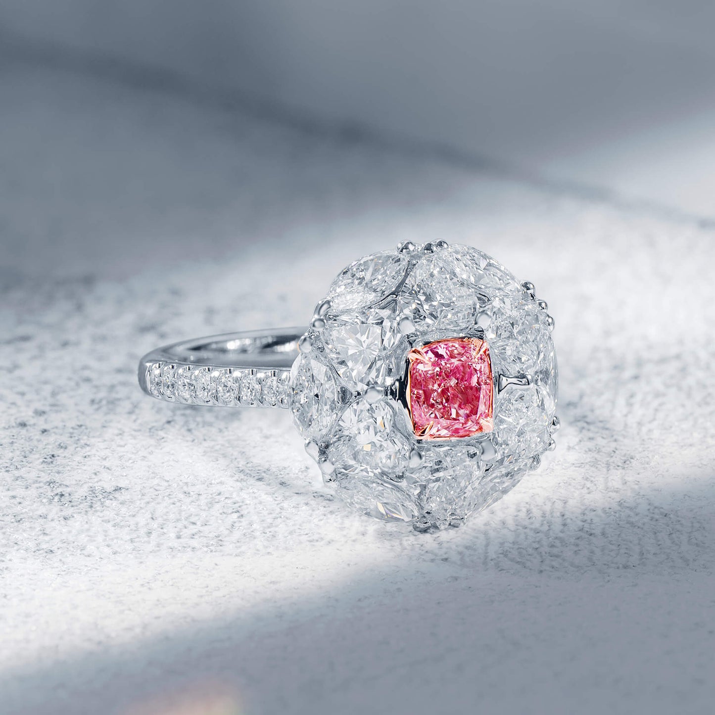 Natural Light Pink Diamond Ring, 18K White & Rose Gold, Cushion Shape, 3.04 Ct. TW