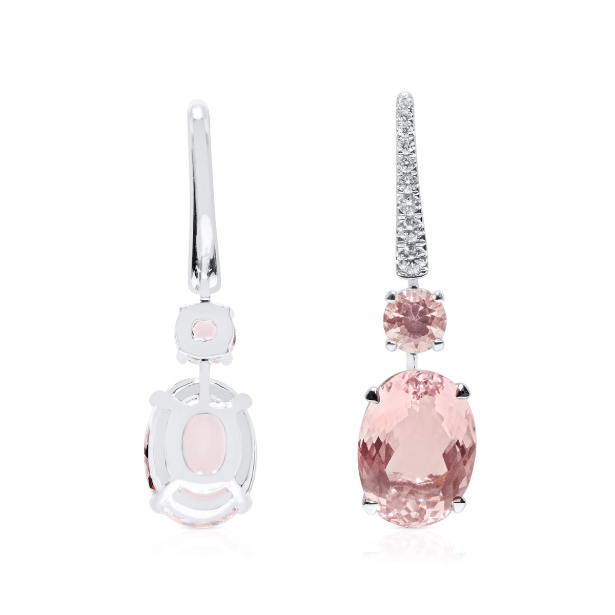 Natural 10.09 Ct. Oval-Cut Morganite & Diamond Drop Earrings, 18K White Gold