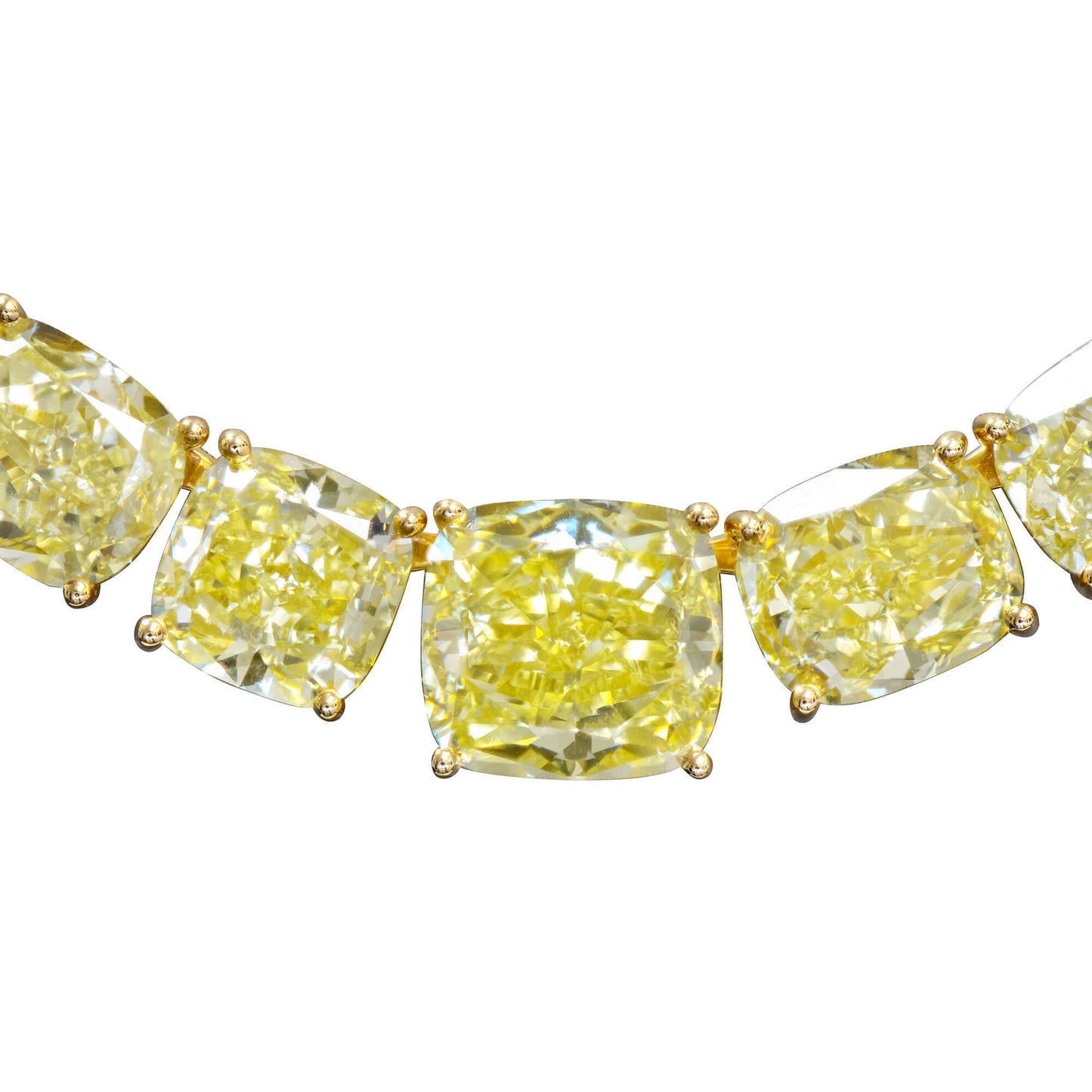 Natural 55.63 Ct. TW Fancy Yellow Cushion-Cut Diamond Tennis Necklace, 18K Yellow Gold