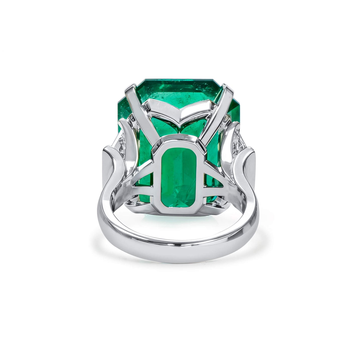 Natural Green Colombian Emerald Cocktail Ring, 18K White Gold, Radiant shape, 26.46 Ct. TW