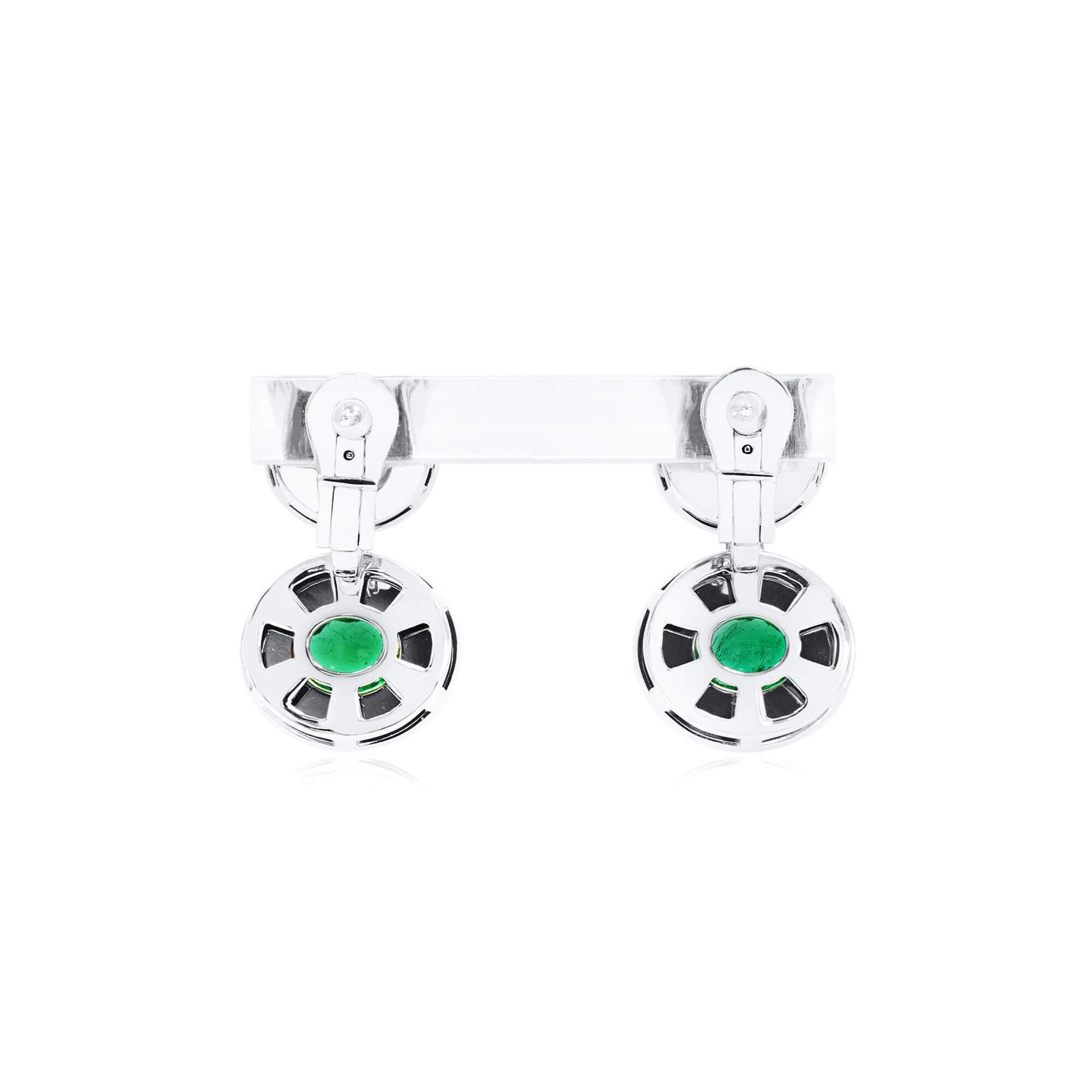 Natural Diamond & Green Emerald Drop Earrings, 18K White Gold, Oval Shape, 2.40 Ct. TW