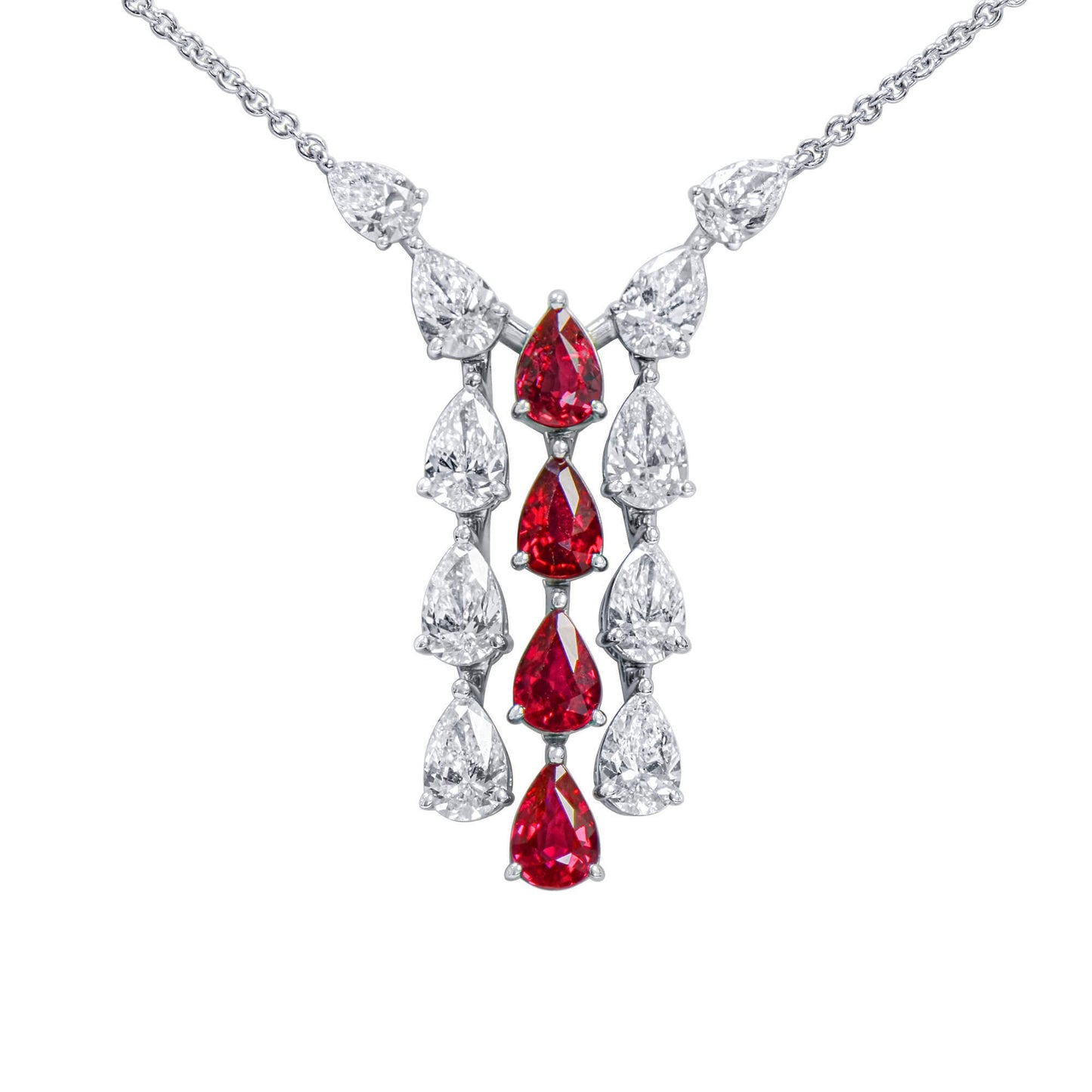 Natural 5.10 Ct. TW Pear-Cut Ruby & Diamond Pendant, 18K White Gold