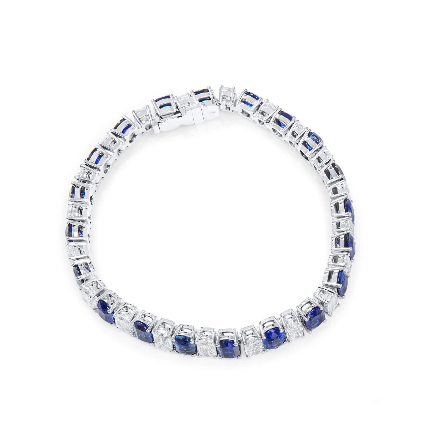 Natural Blue Sapphire Bracelet, 18K White Gold, Oval Shape, 27.06 Ct. TW