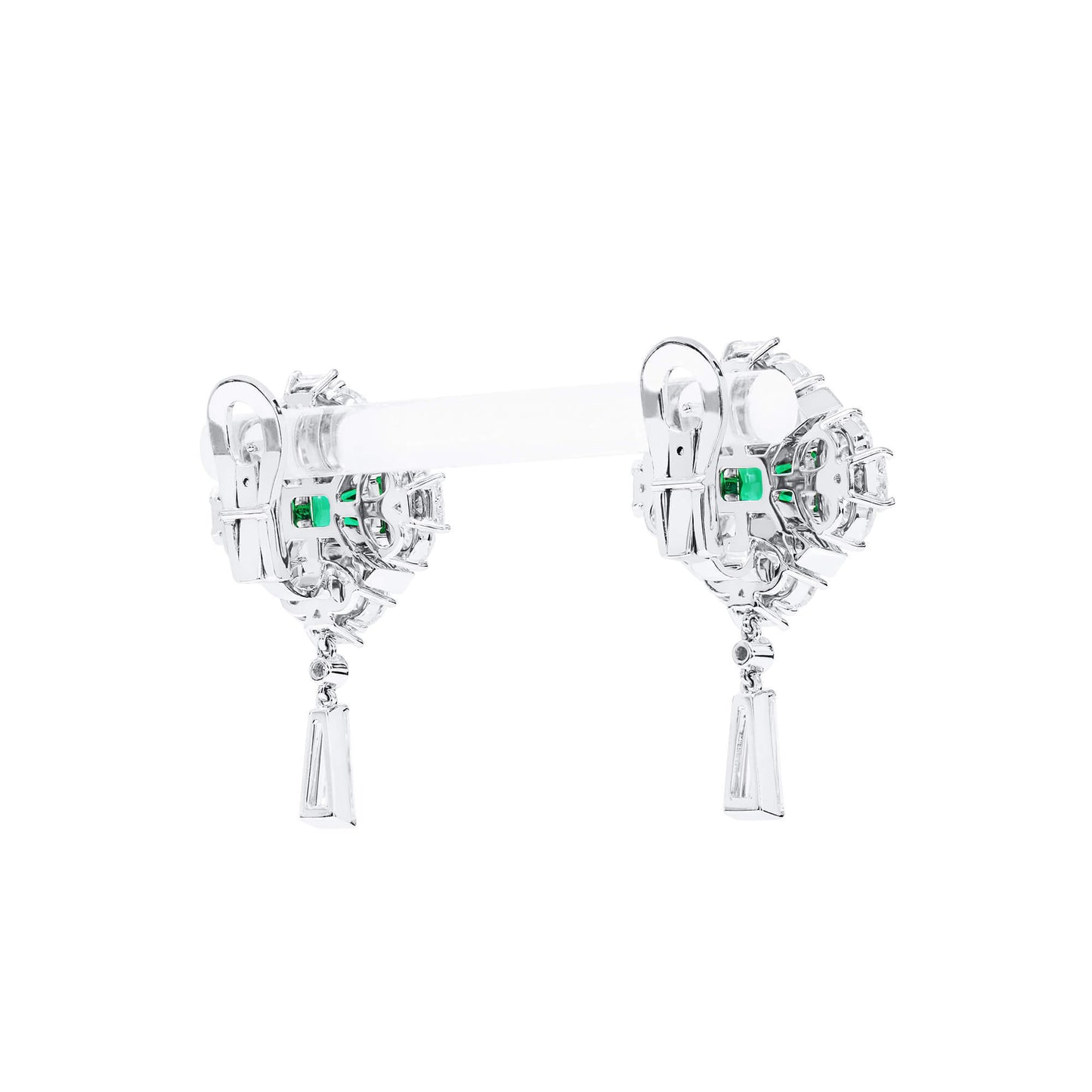 Natural Vivid Green Colombian Emerald Drop Earrings, 18K White Gold, Octagonal Shape , 9.54 Ct. TW