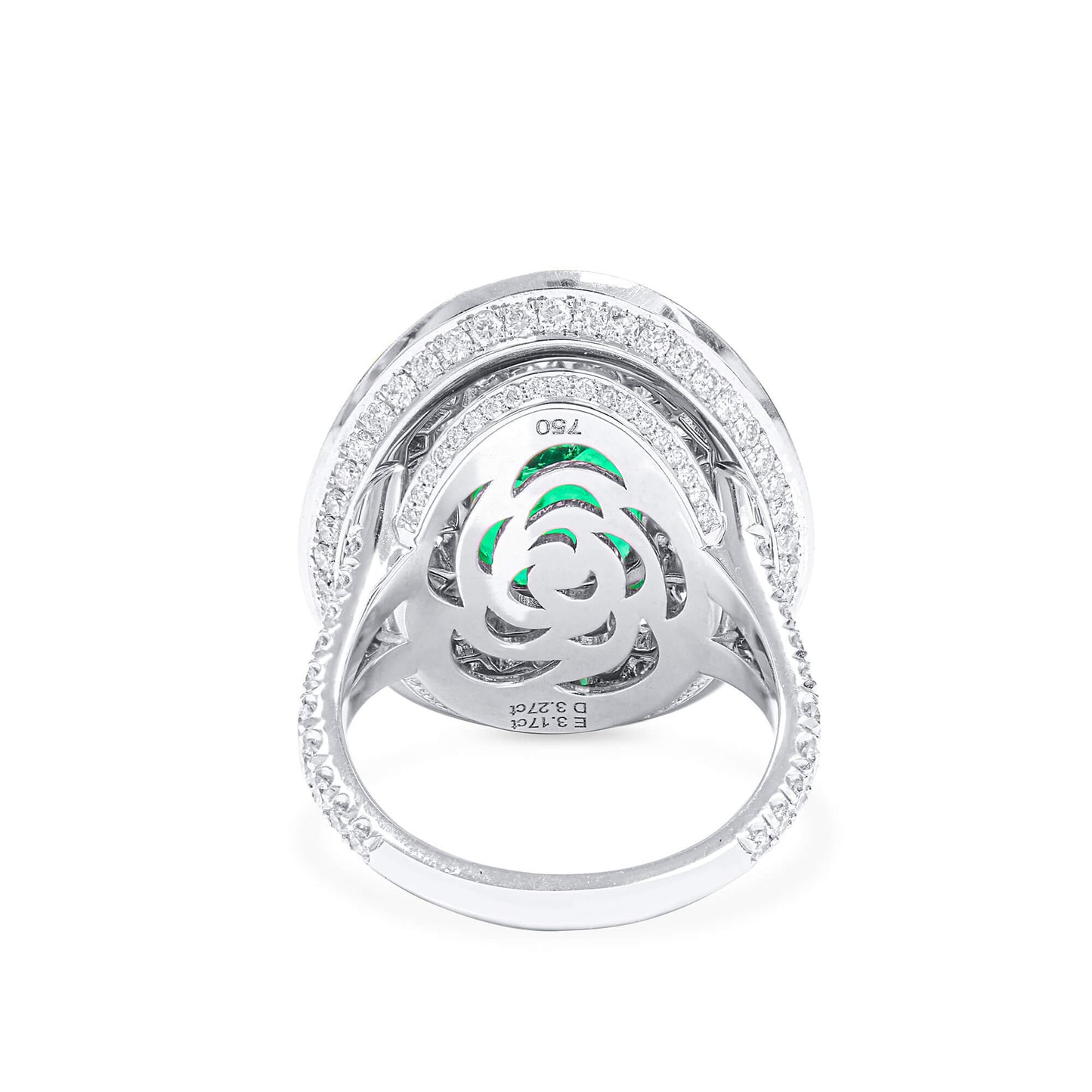 Natural Green Colombian Emerald Halo Ring, 18K White Gold, Emerald Shape, 6.44 Ct. TW