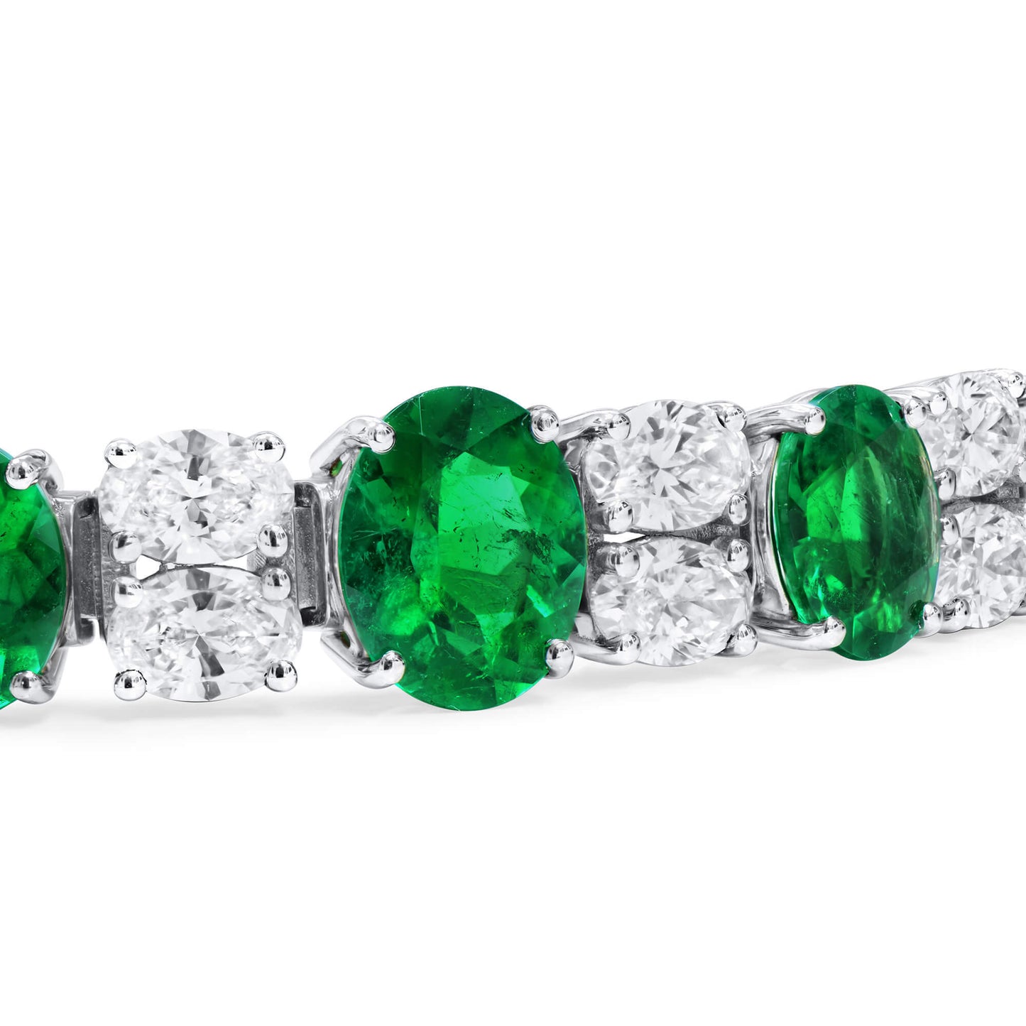 Natural Green Emerald Bracelet, 18K White Gold, Oval Shape, 17.26 Ct. TW