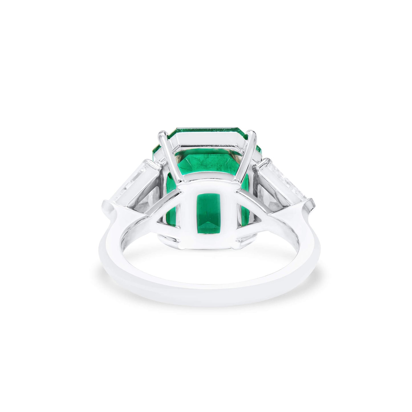 Natural Vivid Green Colombian Emerald & Diamond Three Stone Ring, 18K White Gold, Octagonal Shape, 9.03 Ct. TW