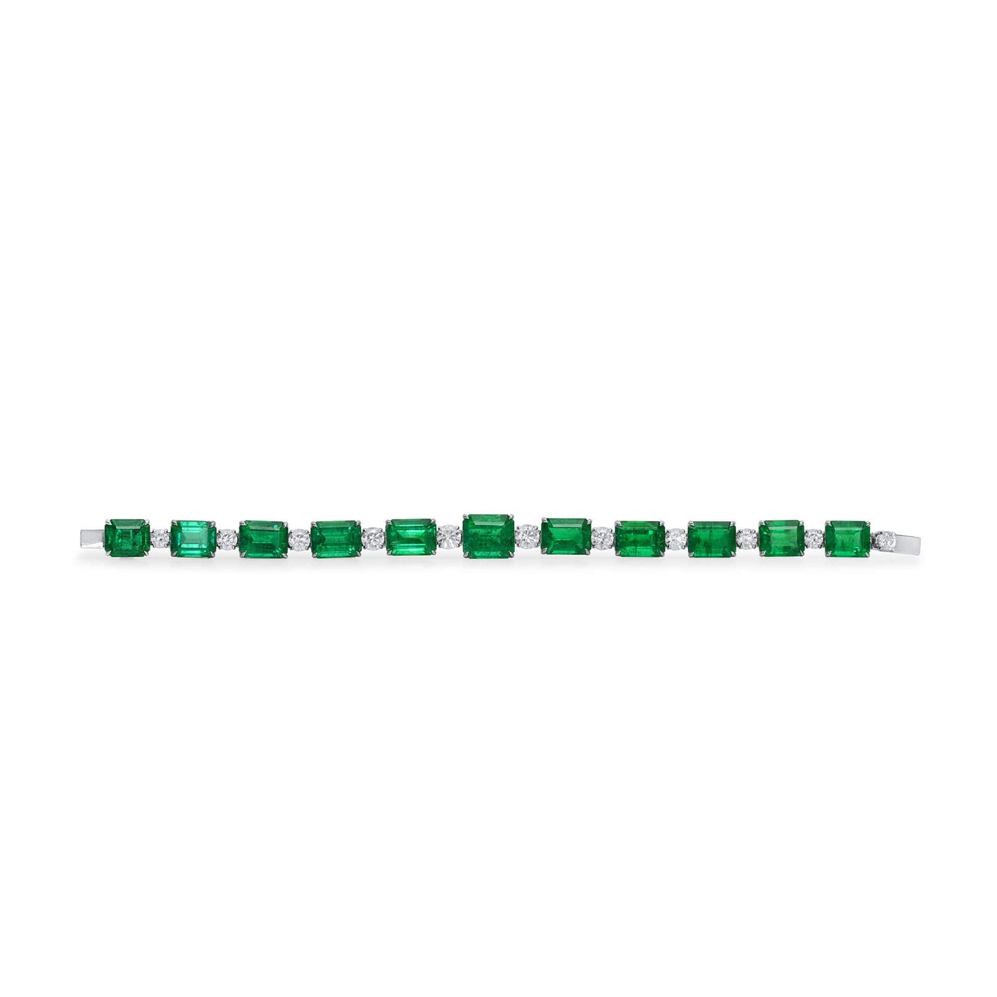 Natural Vivid Green Zambian Emerald Bracelet, 18K White Gold, 38.99 Ct. TW