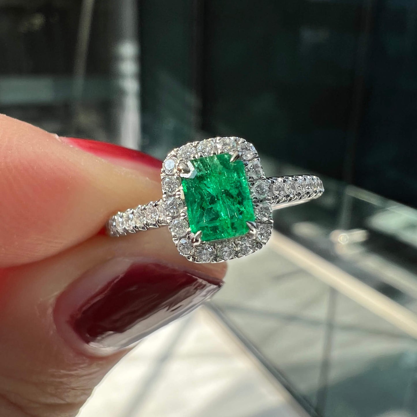 Vivid Green Emerald And Diamond Ring, 0.40 Ct. (0.65 Ct. TW), G2111260105