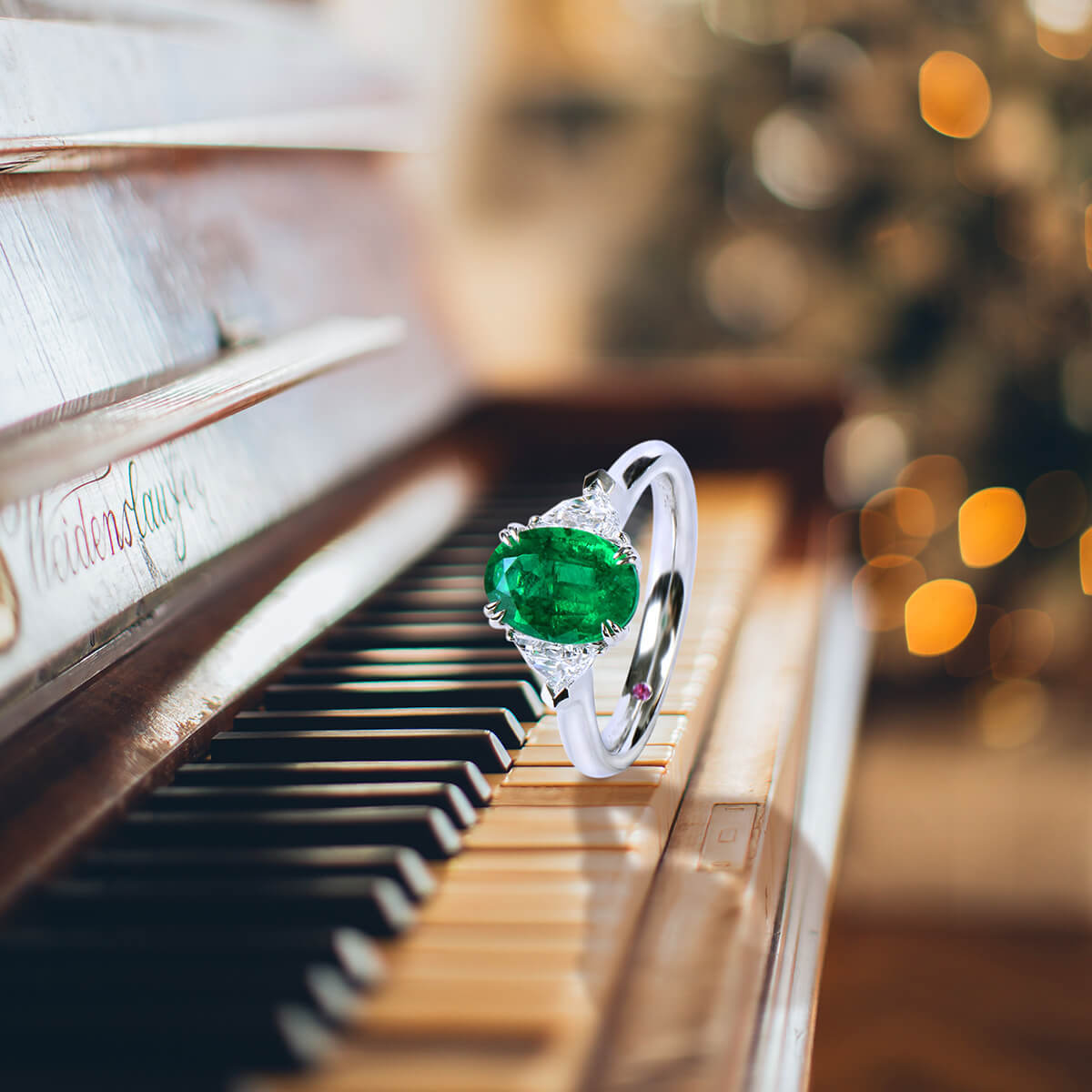 Natural Vivid Green Himalayan Mountains Emerald Three Stone Ring, 18K White Gold, Oval Shape, 2.27 Ct. TW