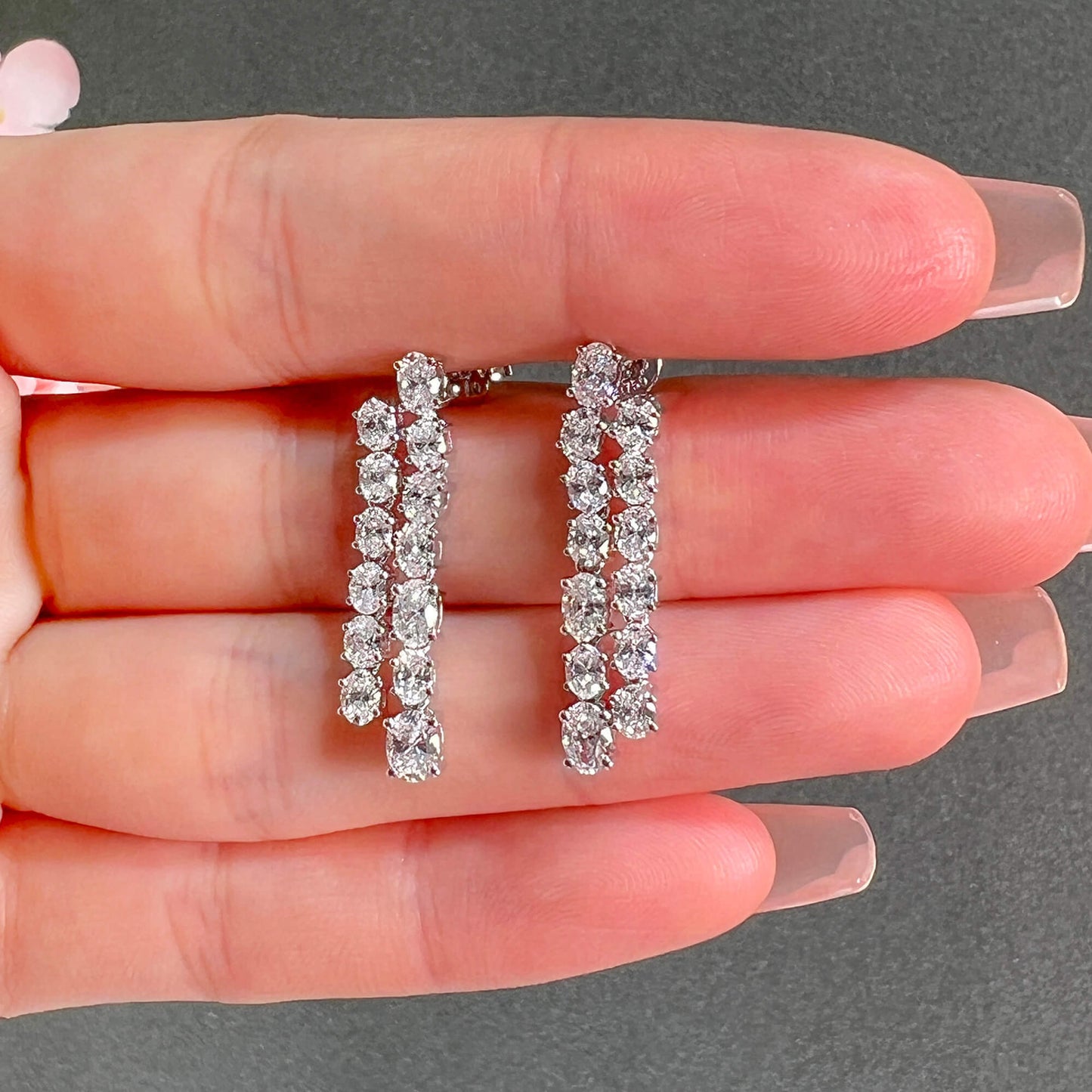 Natural Diamond Drop Earrings, 18K White Gold, Oval Shape, 2.81 Ct. TW