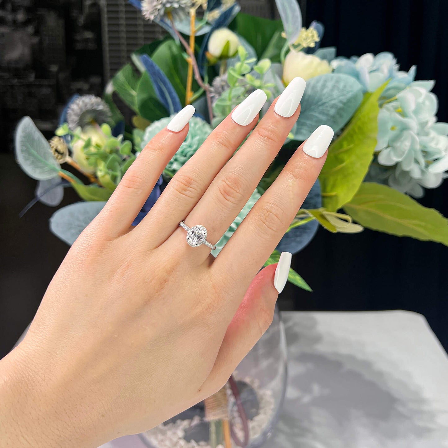 טבעת יהלום לבן, 1.01 קראט (1.21 קראט TW), צורה אליפסה, 6411692982