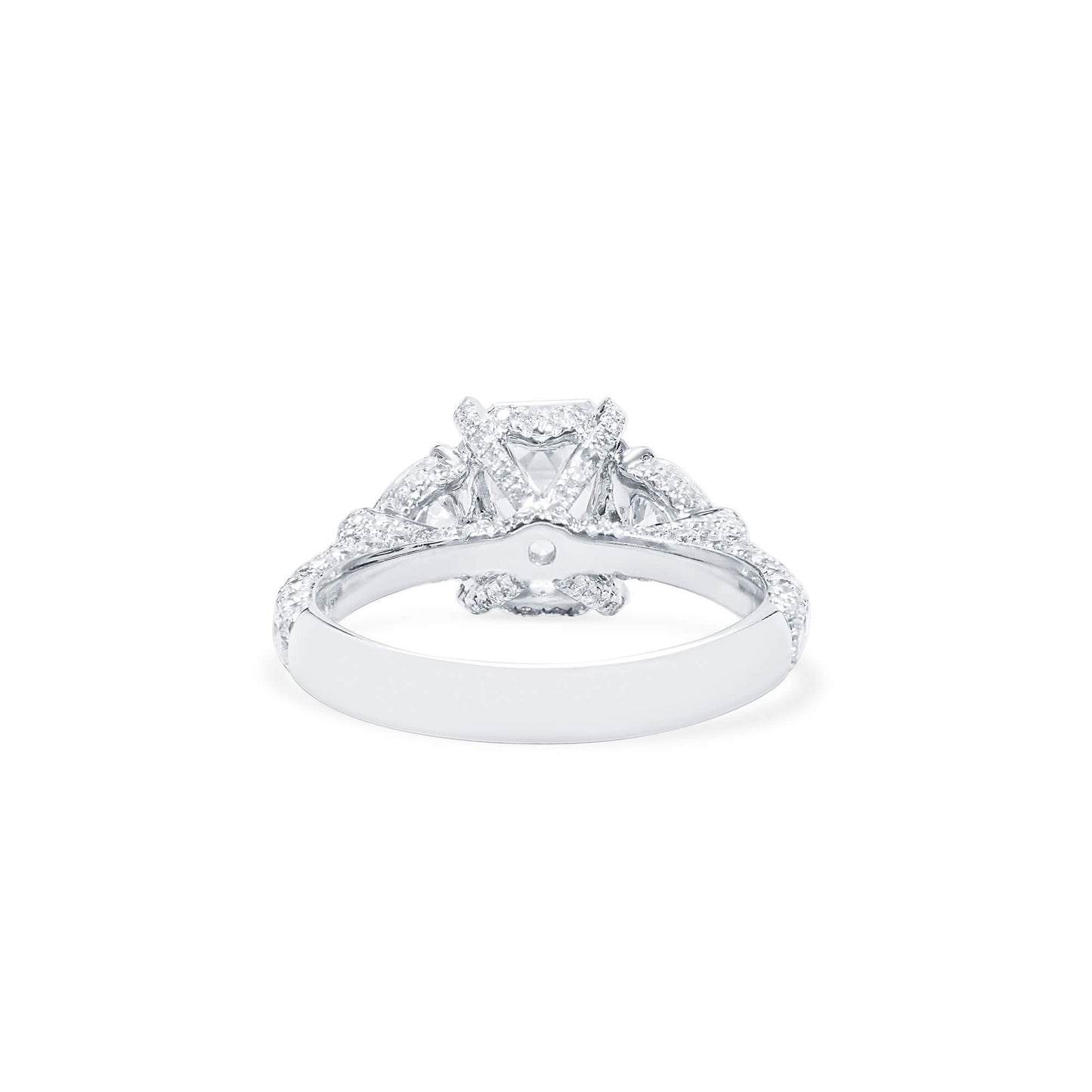 Natural Diamond Three Stone Ring, 18K White Gold, Emerald Shape, 3.52 Ct. TW