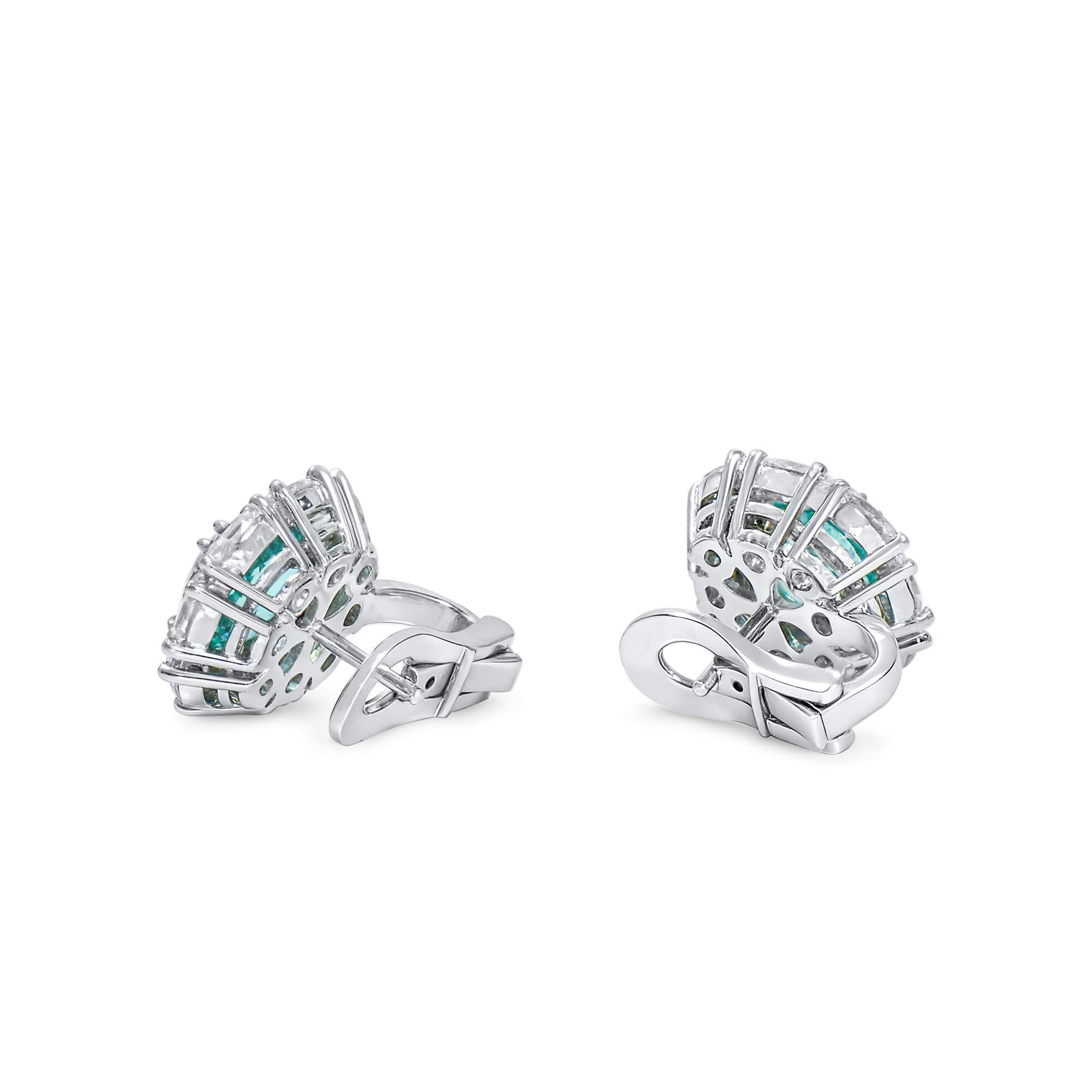 Natural Paraiba & Diamond Stud Earrings, 18K White Gold, Cushion Shape, 4.98 Ct. TW