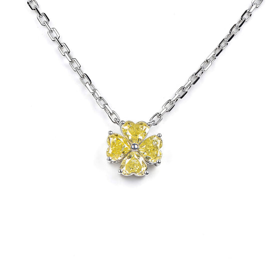 Natural 0.83 Ct. TW Fancy Intense Yellow Heart-Shaped Diamond Clover Pendant, 14K White Gold