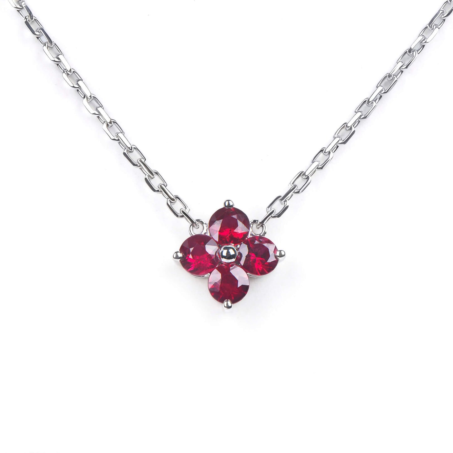 Natural 0.57 Ct. TW Ruby Clover Pendant, 14K White Gold