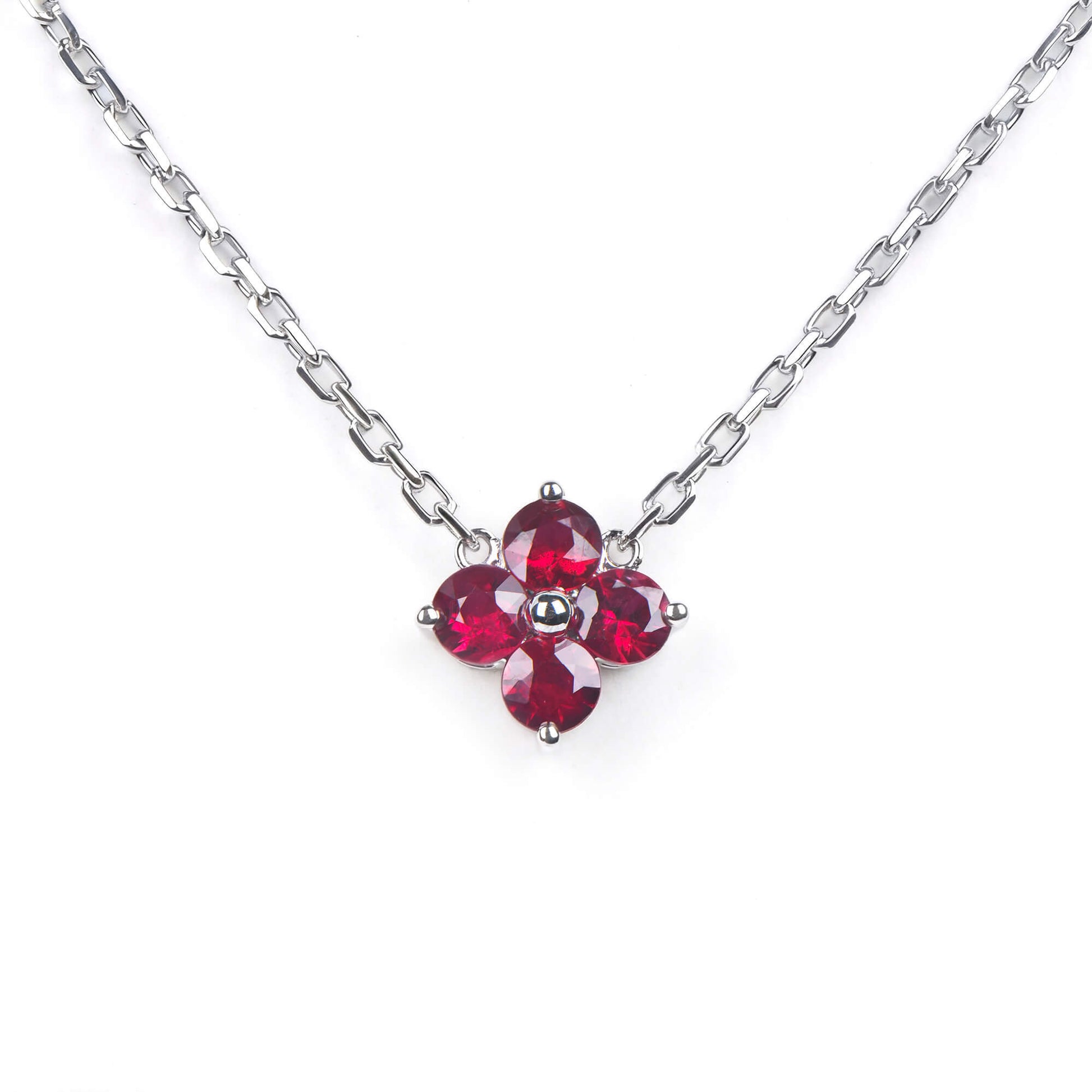 Natural 0.57 Ct. TW Ruby Clover Pendant, 14K White Gold