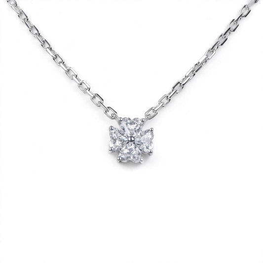 Natural 0.37 Ct. TW Heart-Shaped Diamond Clover Pendant, 14K White Gold
