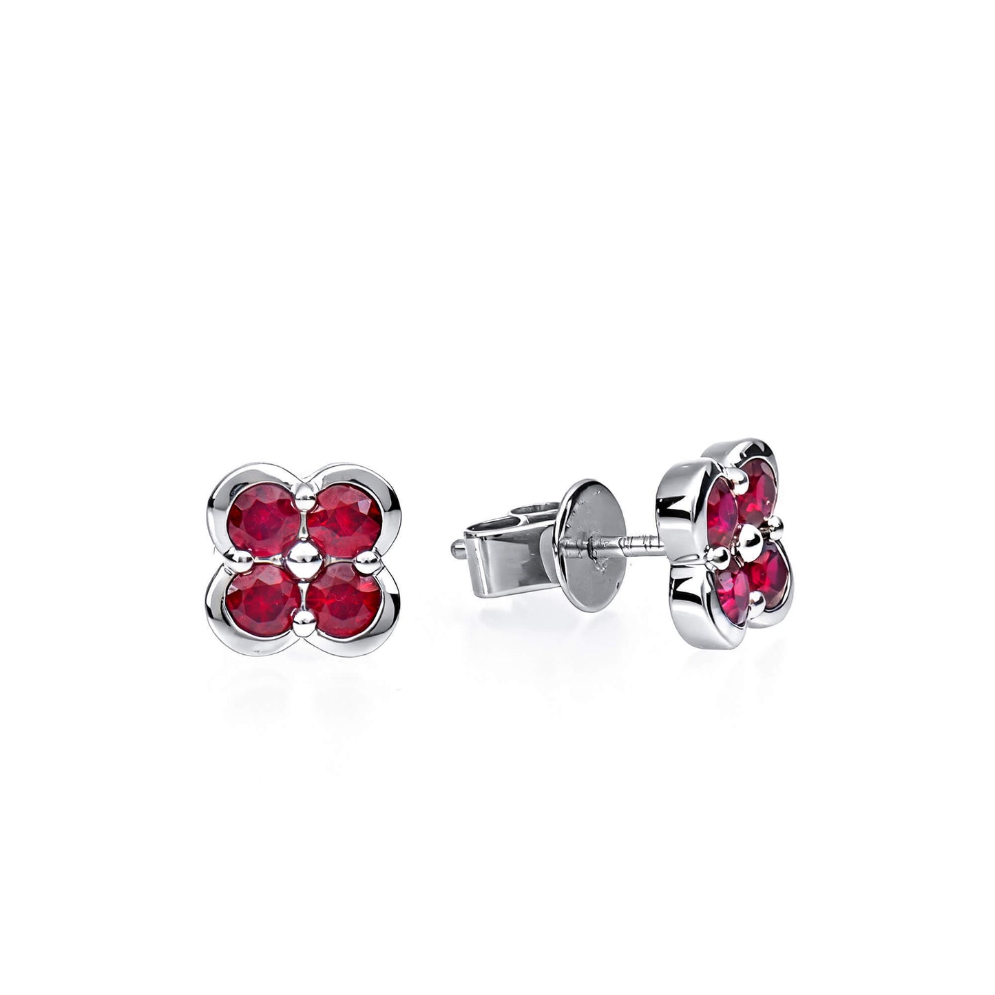 Natural 0.83 Ct. TW Ruby Clover Stud Earrings, 14K White Gold