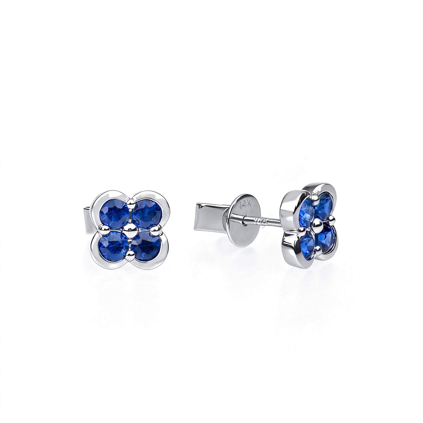 Natural 0.67 Ct. TW Sapphire Clover Stud Earrings, 14K White Gold