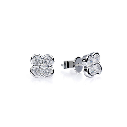 Natural 0.65 Ct. TW Diamond Clover Stud Earrings, 14K White Gold