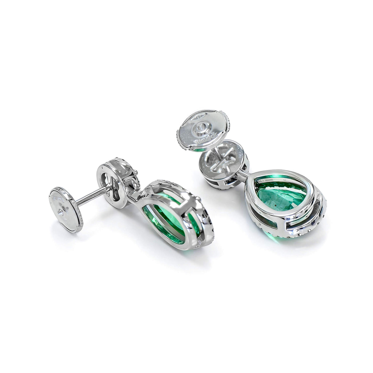 Natural 4.13 Ct. TW Pear-Cut Emerald & Diamond Drop Earrings, 18K White Gold