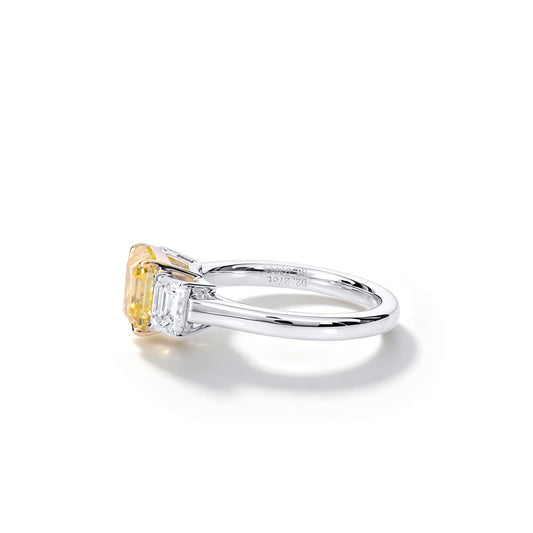Natural 3.20 Ct. TW Yellow Asscher-Cut Diamond Three Stone Ring, 18K White & Yellow Gold
