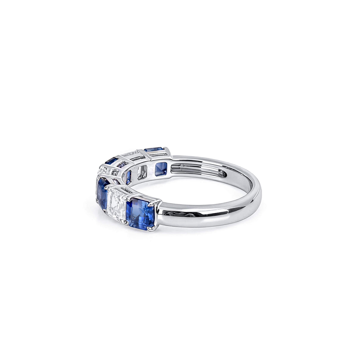 Natural 3.59 Ct. TW Asscher-Cut Sapphire & Diamond Ring, 18K White Gold