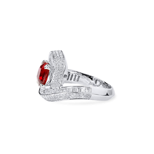 Natural 4.88 Ct. TW Cushion-Cut Vivid Red Ruby & Diamond Ring, 18K White Gold