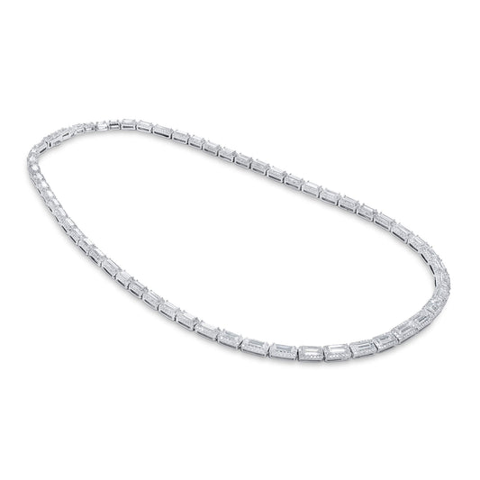 Natural 11.26 Ct. TW Baguette-Cut Diamond Necklace, 18K White Gold