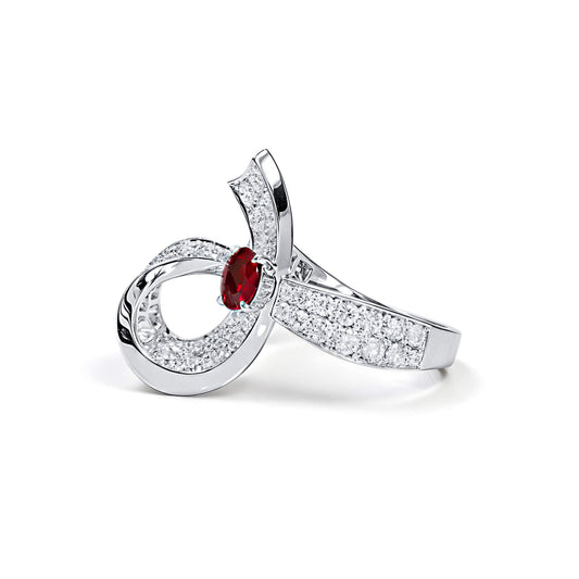 Natural 3.38 Ct. TW Unheated Burmese Vivid Red Ruby & Diamond Ribbon Ring, 18K White Gold