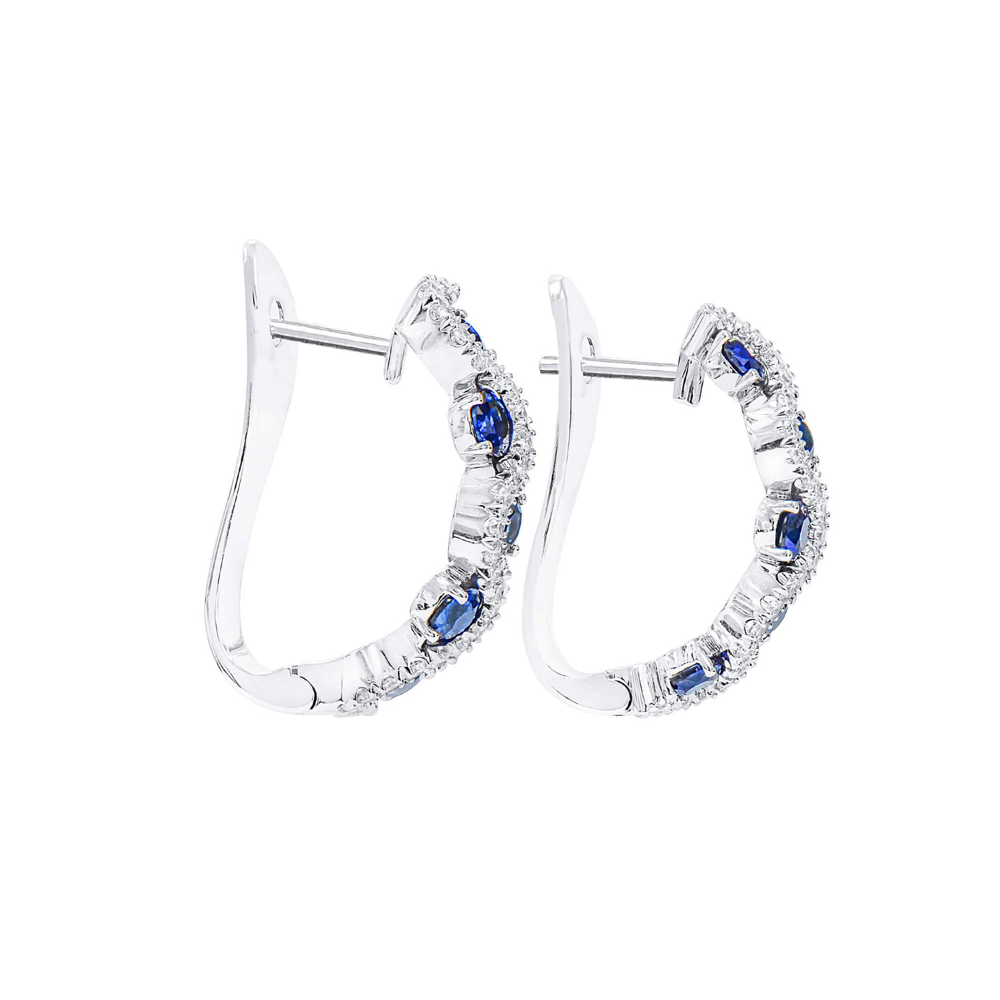 Natural Blue Sapphire Hoop Earrings, 18K White Gold, Round Shape, 2.56 Ct. TW