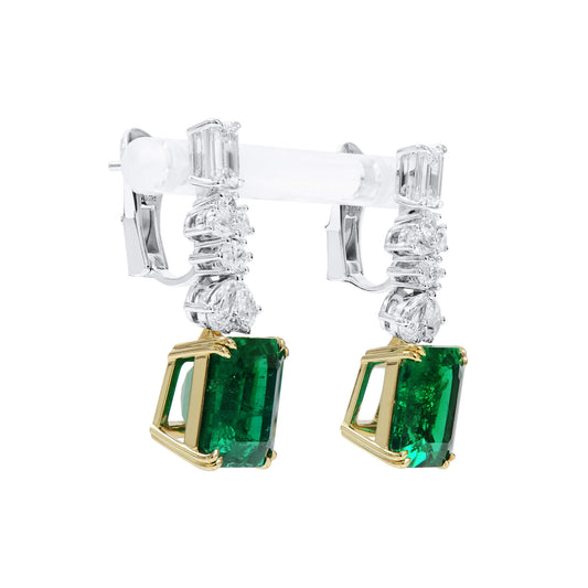 Natural Green Colombia Emerald Earrings, 15.34 Ct. TW, Emerald shape, GRS Certified