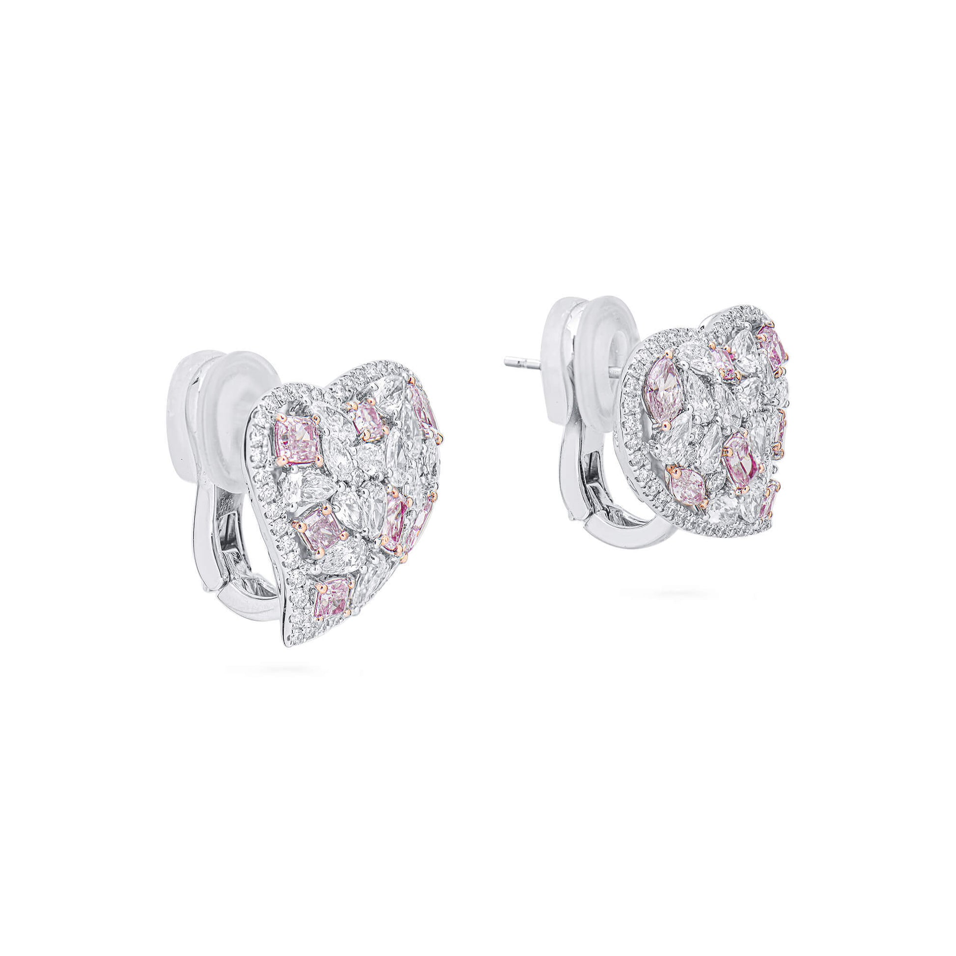 Very Light Pink & White Diamond Stud Earrings, 18K White Gold, 4.0 Ct. TW