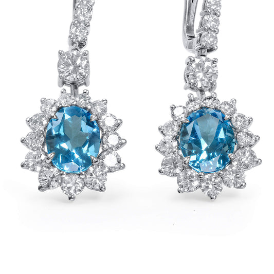 Natural Blue Tourmaline Earrings, 7.14 Ct. TW