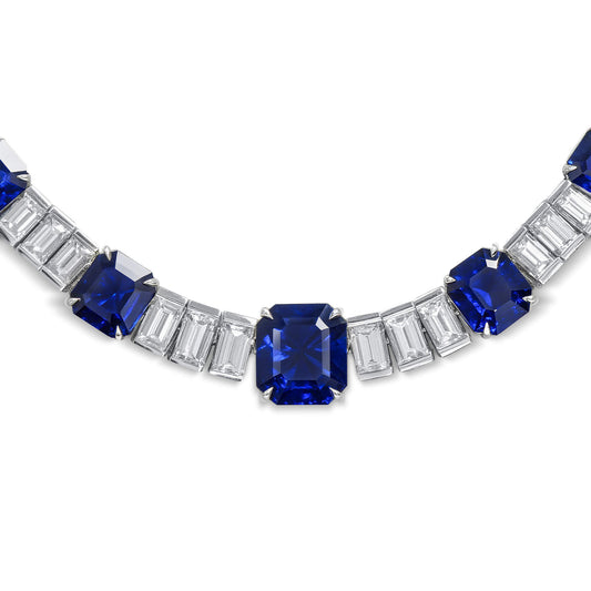 Natural Blue Sapphire Necklace, 39.01 Ct. TW, Other shape, GRS Certified
