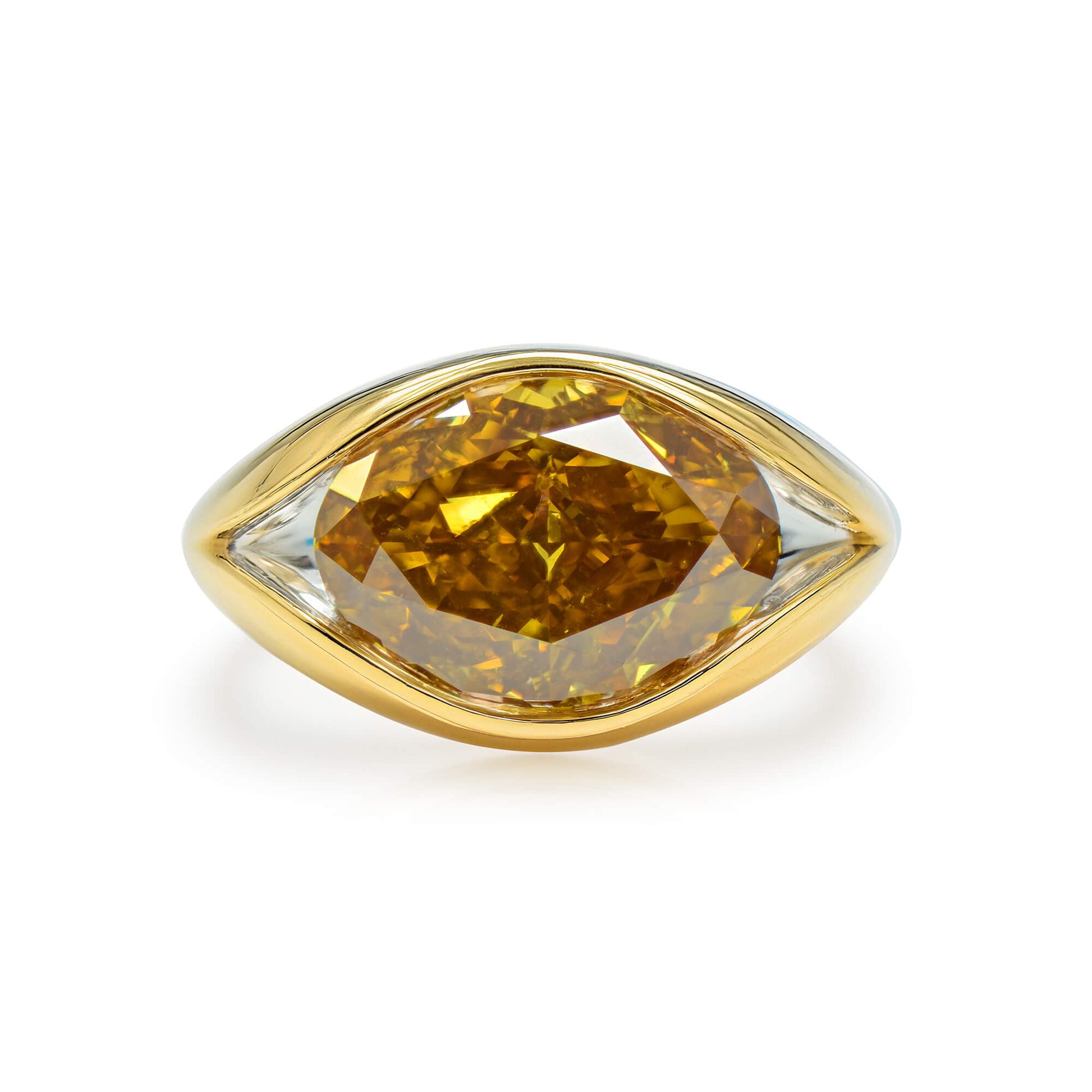 Natural Fancy Deep Brownish Orangy Yellow Diamond Ring, 18K White & Yellow Gold, Oval Shape, 7.23 Ct. TW