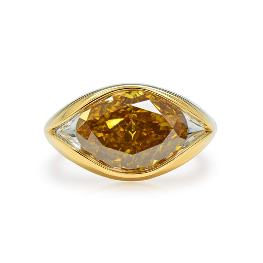 Fancy Deep Brownish Orangy Yellow Diamond Ring, 7.23 Ct. TW, Oval shape, GIA Certified