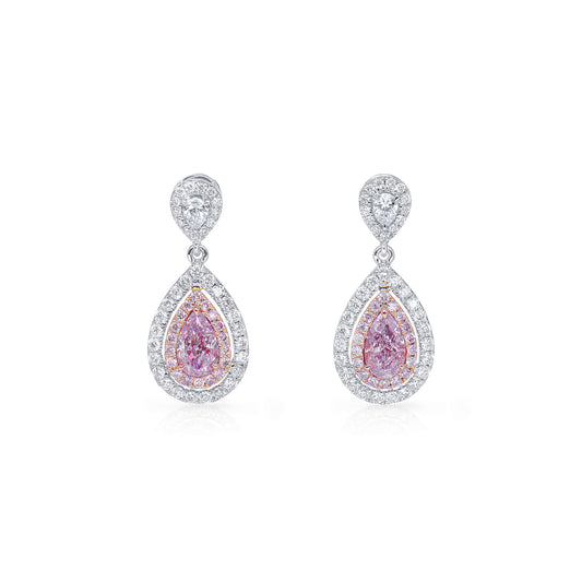 Light Pink Diamond Earrings, 1.34 Ct. TW, Pear shape, GIA Certified
