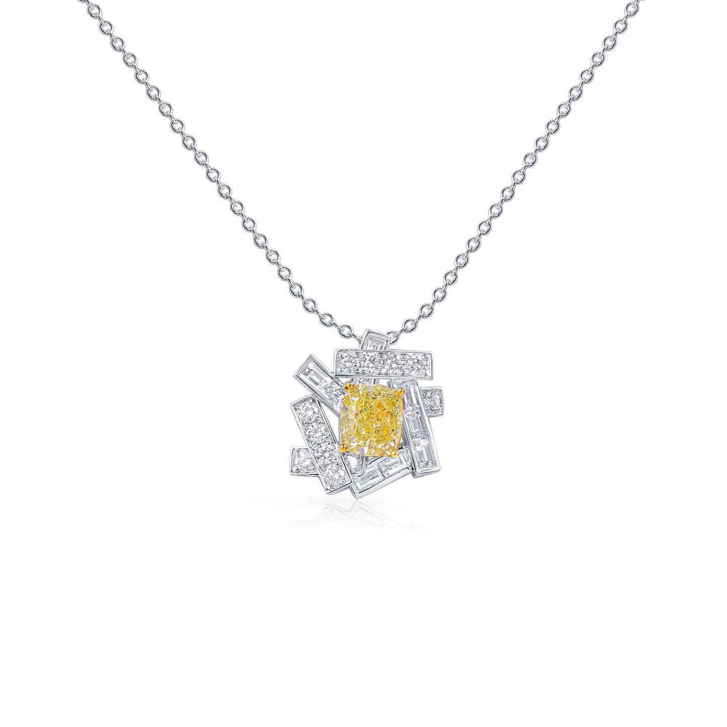 Natural Fancy Yellow Diamond Pendant, 18K White Gold, Cushion Shape, 4.55 Ct. TW