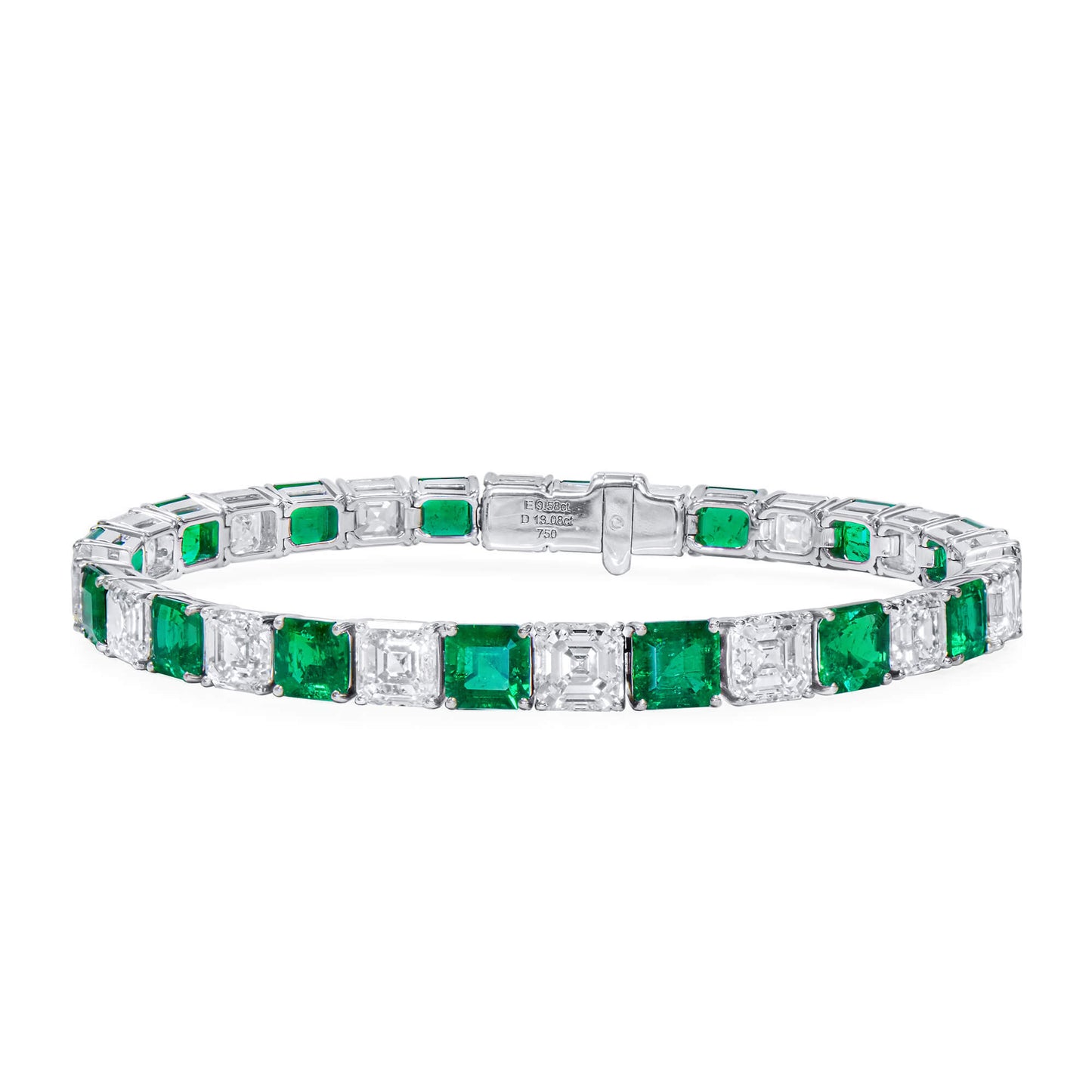 Natural Colombian Emerald And Diamond Bracelet, 18K White Gold, 22.66 Ct. TW