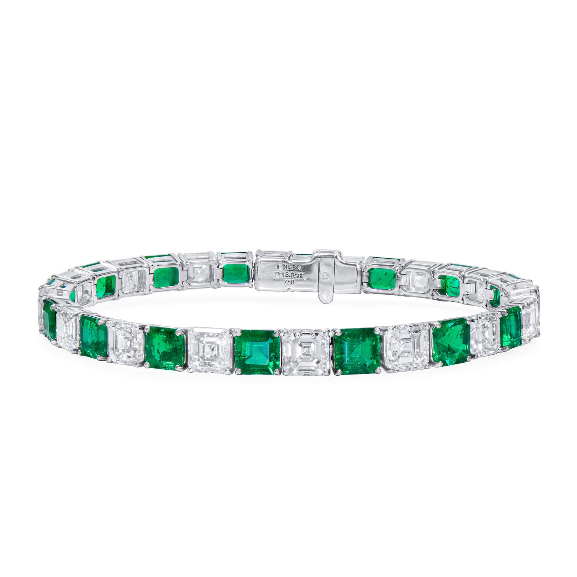 Natural Colombian Emerald And Diamond Bracelet, 18K White Gold, 22.66 Ct. TW